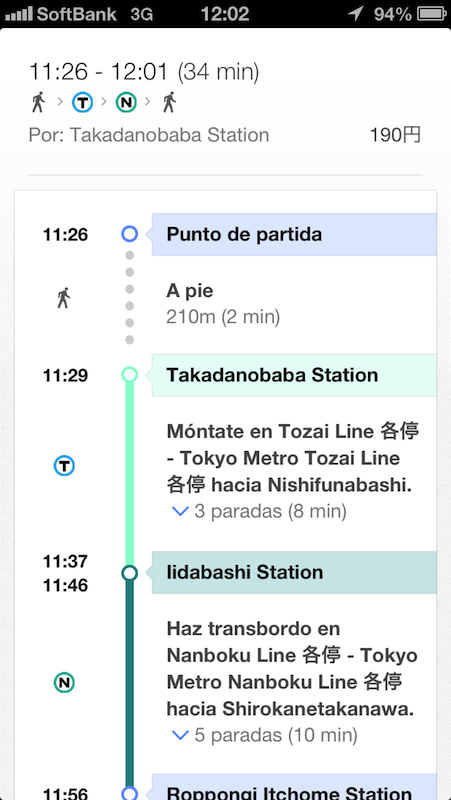Información de transporte de Google Maps